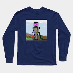 Pixel art robot, watering a garden Long Sleeve T-Shirt